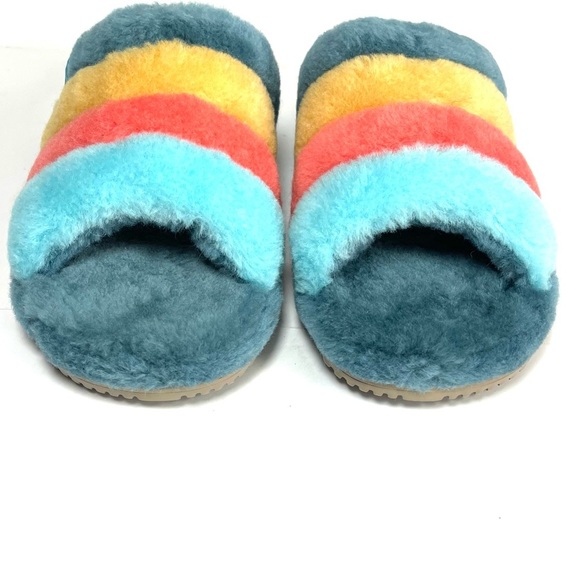 UGG Fluff You Men’s Slides Marina Blue Multi Comfort Beach 1123772 - Picture 6 of 11